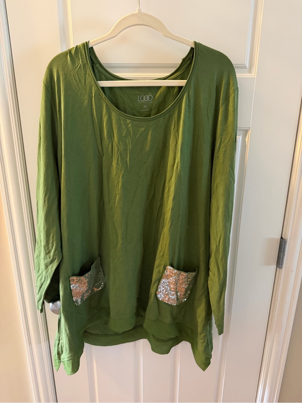 LOGO Lori Goldstein tunic 3X sparkle pockets green